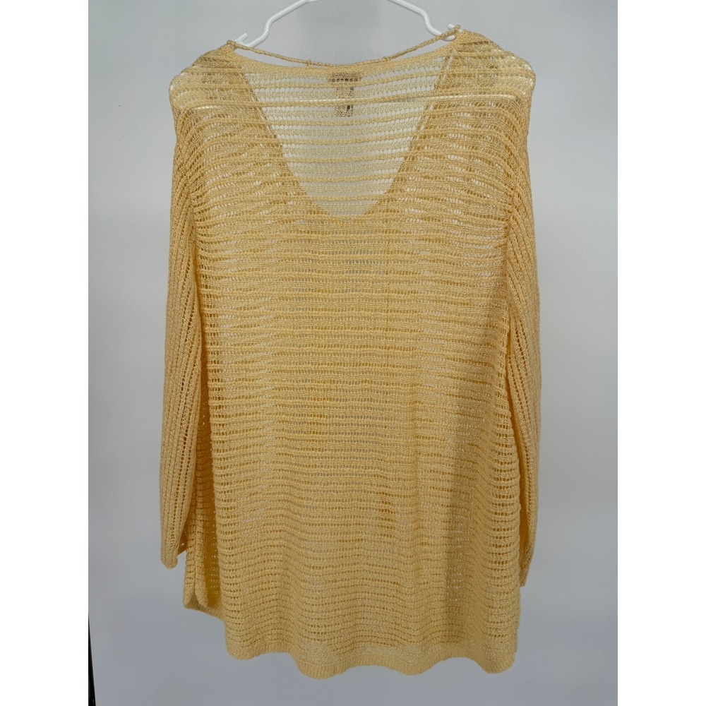 Chicos Yellow Open Knit V-Neck Tassel Tie Sweater Top Size 3 XL Boho Crochet - Picture 3 of 4